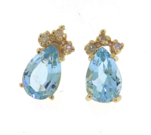 Favorite Yellow Gold Pear Blue Topaz & Diamond Earrings