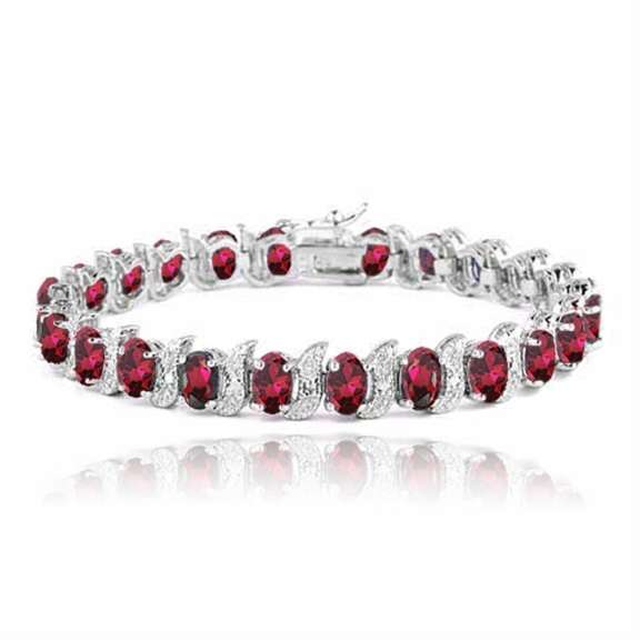 Sterling Silver 13.75ct Created Ruby & Diamond Accent S and Oval Link Bracelet