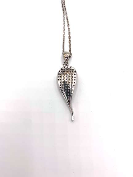 Exciting Sterling Silver Pendant Necklace with White Gemstones