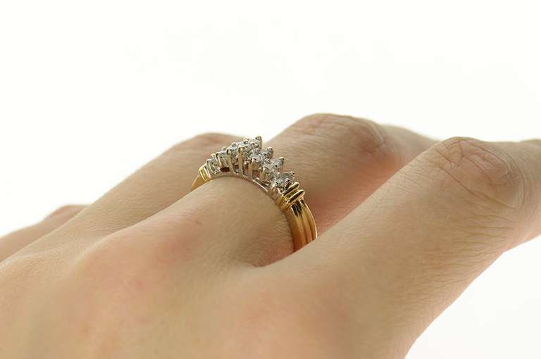 10K Yellow Gold Tiered Diamond Squared Statement Band Ring