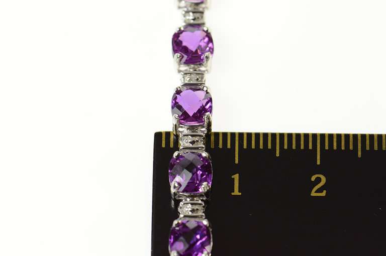 10K White Gold Faceted Cushion Amethyst Diamond Accent Bracelet