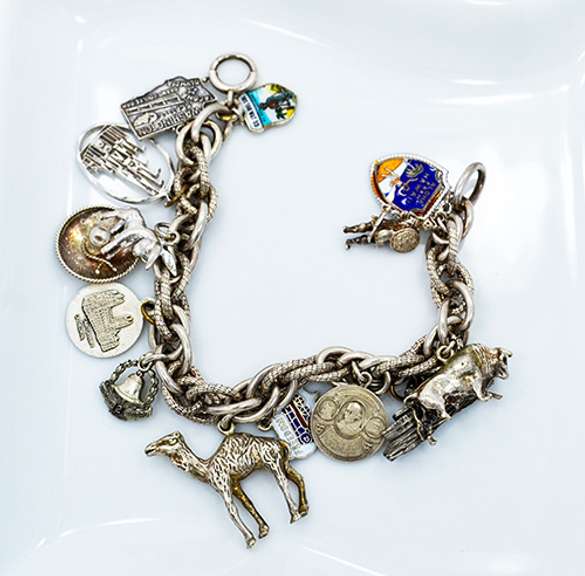 Souvenir Sterling and Pewter Charm Chain Bracelet