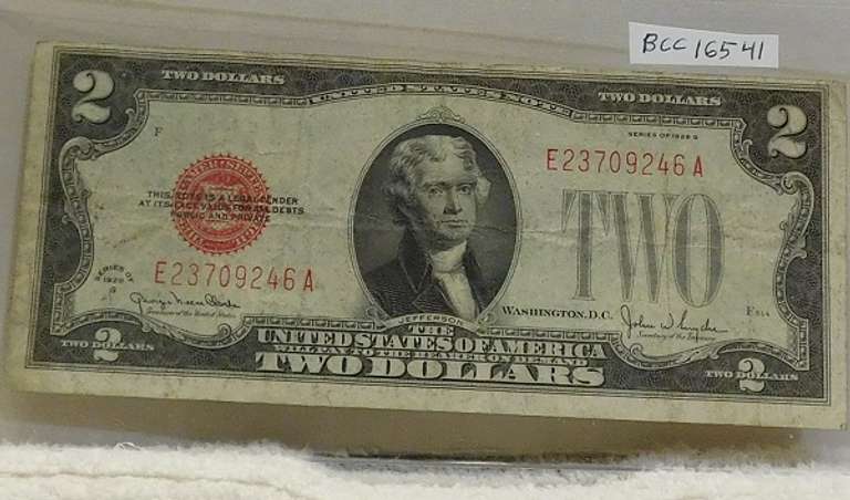 1928-G $2.00 US Note, Red Seal, circ.