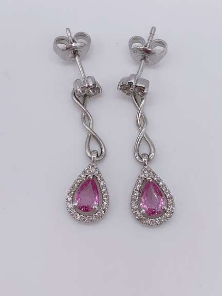 14kt Gold, Pink Sapphire, & Diamond Earrings