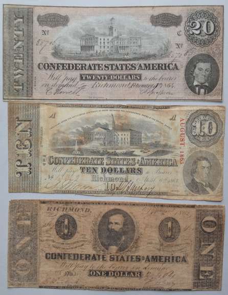 $ 1  $10 & $ 20 Confederate States Notes