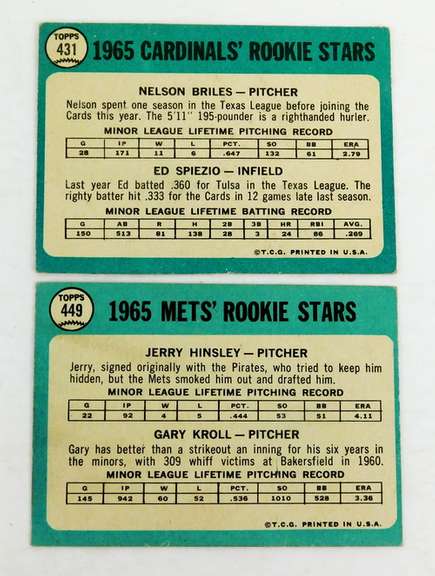 2 Topps 1965 Rookie Stars Baseball Cards