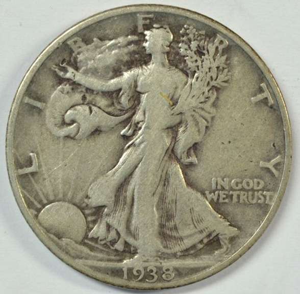 Nice VF/XF 1938-D Walking Liberty Half Dollar. Key date