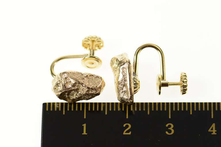 14K Yellow Gold Textured Nugget Cluster Screw Back Earrings