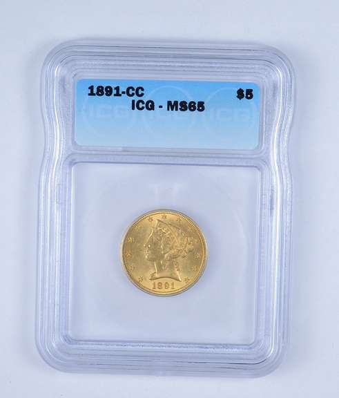 MS65 1891-CC $5.00 Liberty Head Gold Half Eagle - Graded by ICG