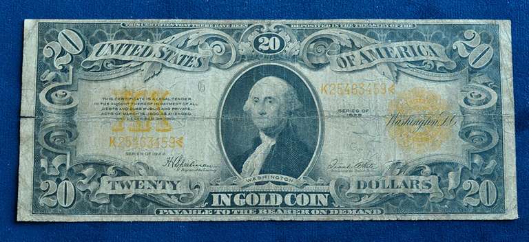 1922 $20 Gold Certificate