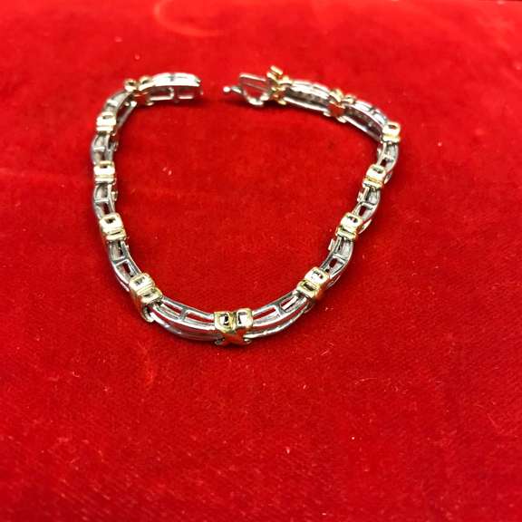 14k white and yellow gold ladies diamond bracelet xo design