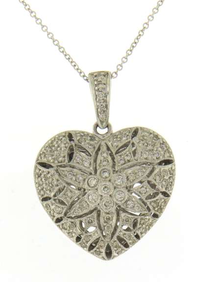 Charming White Gold Heart Locket Pendant on Chain