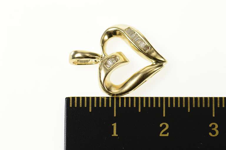 14K Yellow Gold Baguette Diamond Wavy Heart Love Pendant