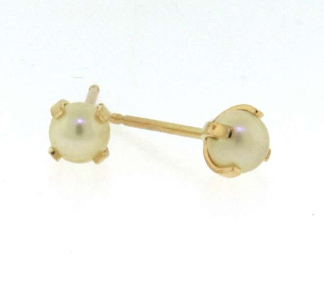 Classic 14kt YG White Faux Pearl Stud Earrings