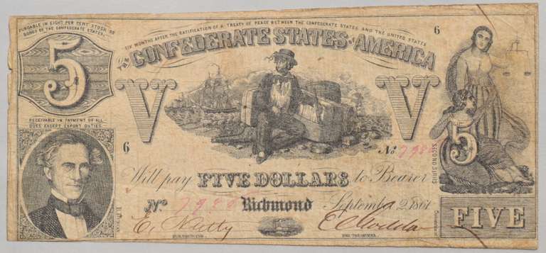 $ 10 Sept 2 1861 $ 5 Confederate States Note