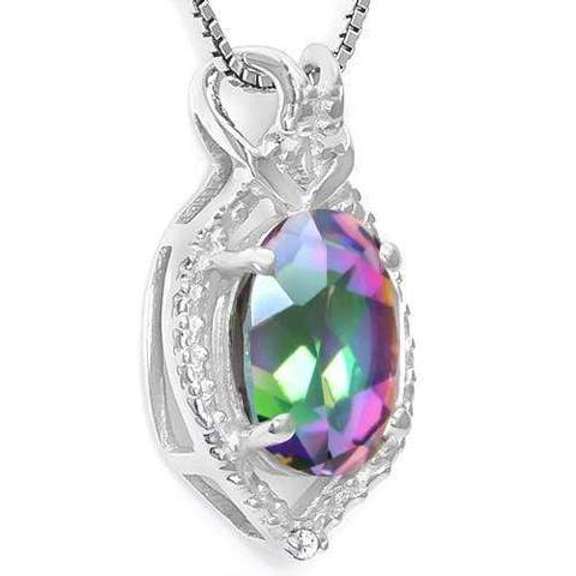 1.64 CT MYSTIC GEMSTONE & DIAMOND STERLING SILVER PENDANT
