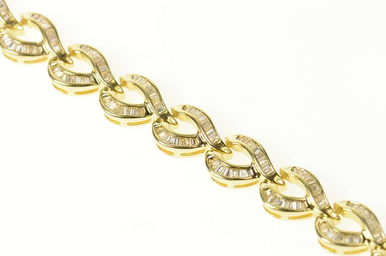 14K Yellow Gold 3.00 Ctw Baguette Wavy Braid Link Tennis Bracelet