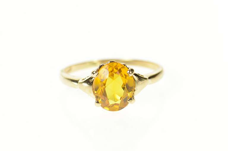 10K Yellow Gold Oval Syn. Citrine Solitaire Statement Classic Ring