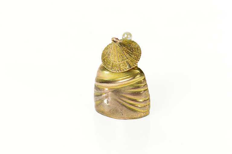 14K Yellow Gold Puffy Ornate Buddha Pearl Hat Buddhist Charm/Pendant