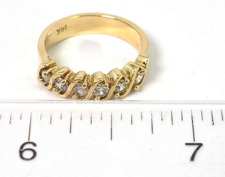 Shiny 6-Stone CZ Ring in 14KT Yellow Gold