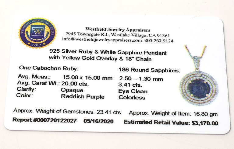 Jaw Dropping Massive 20.00CTS cabochon Cut Natural Star Ruby & White Sapphire Necklace in Vermeil