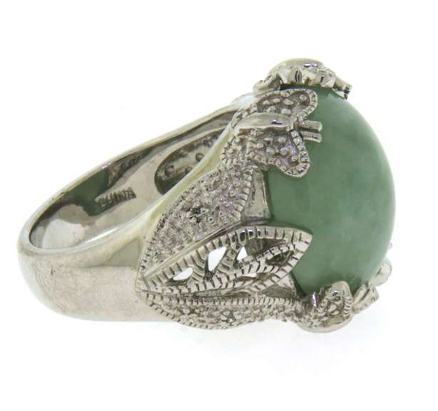 Judith Ripka Green Jade and White CZ Ring