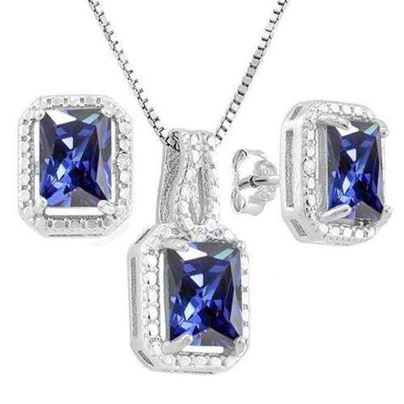 4 4/5 CARAT LAB TANZANITE & DIAMOND STERLING SILVER JEWELRY SET