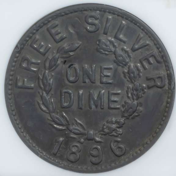 Rare Lead 1896 One Dime Bryan Money NGC AU 50 Holdered