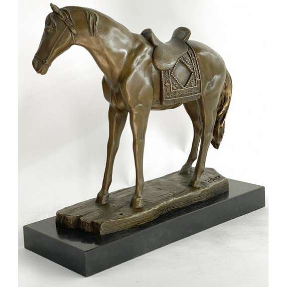 Horse with his Saddle Western Cowboy Bronze Sculpture
