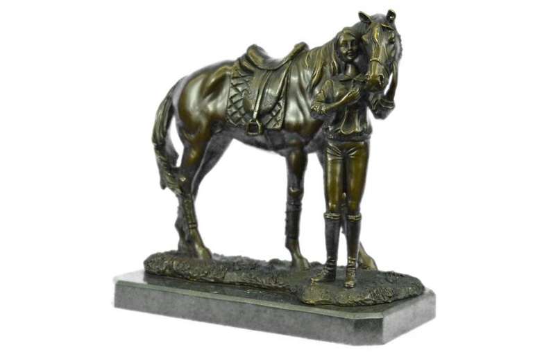 Jockey with Racing Horse Bronze Sculpture