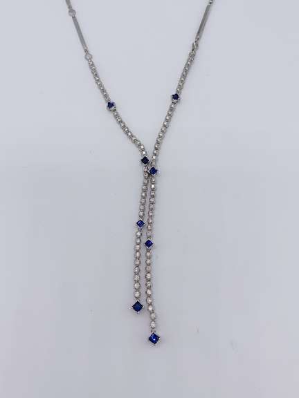 Gorgeous 14kt Solid Gold, Blue Sapphire, & Diamond Necklace