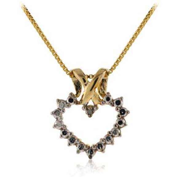 18K Gold over Sterling Silver Two Tone Diamond Accent Open Heart Pendant