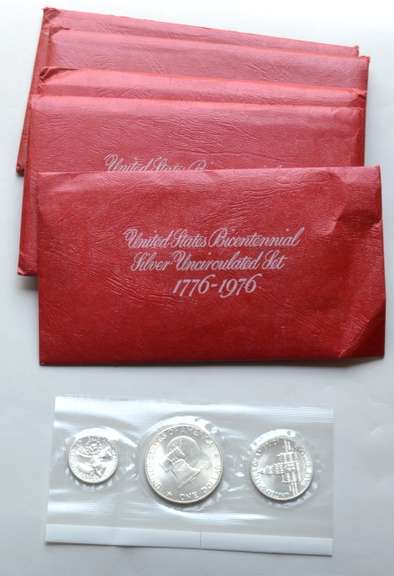 5 Red Pack 1976 3 Piece Silver Bicentennial Sets