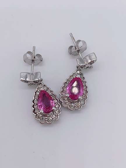 14kt Gold, Pink Sapphire, & Diamond Earrings