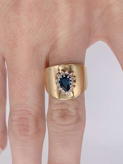 Bold 14kt Gold, Blue Sapphire, & Diamond Cocktail Ring