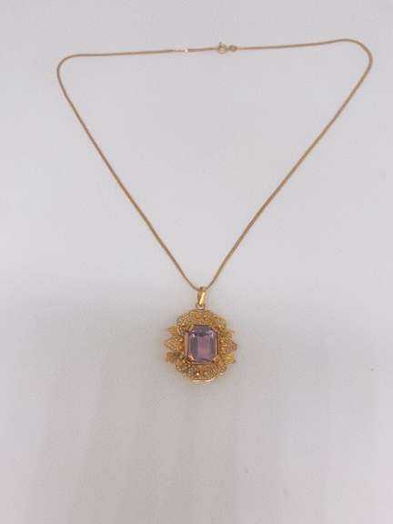 14kt Solid Gold & Amethyst Pendant Necklace