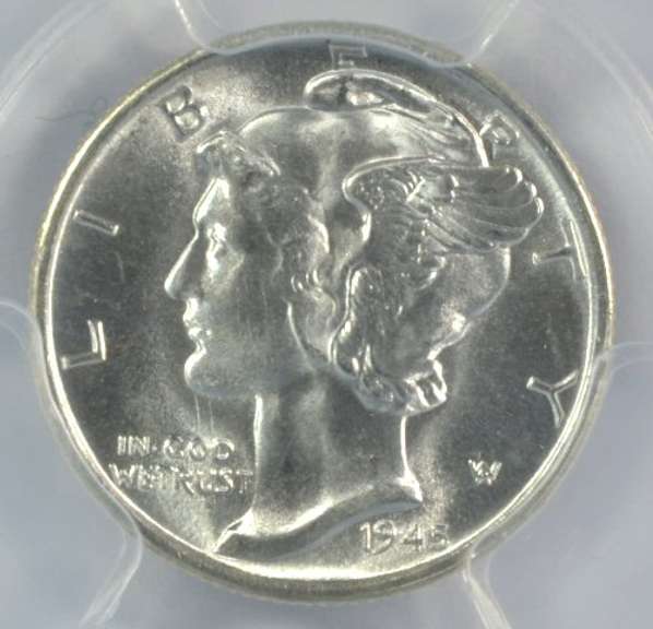 Superb Gem BU 1945-S (Micro 'S') Mercury Dime. PCGS MS66