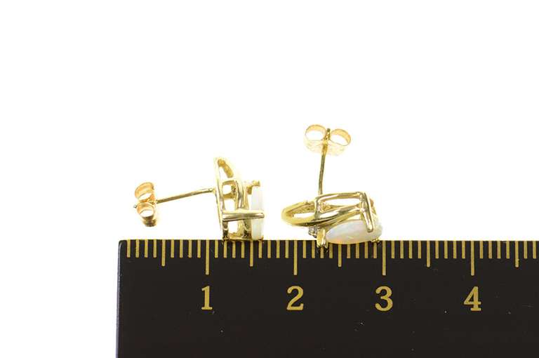 10K Yellow Gold Pear Natural Opal Diamond Accent Stud Earrings