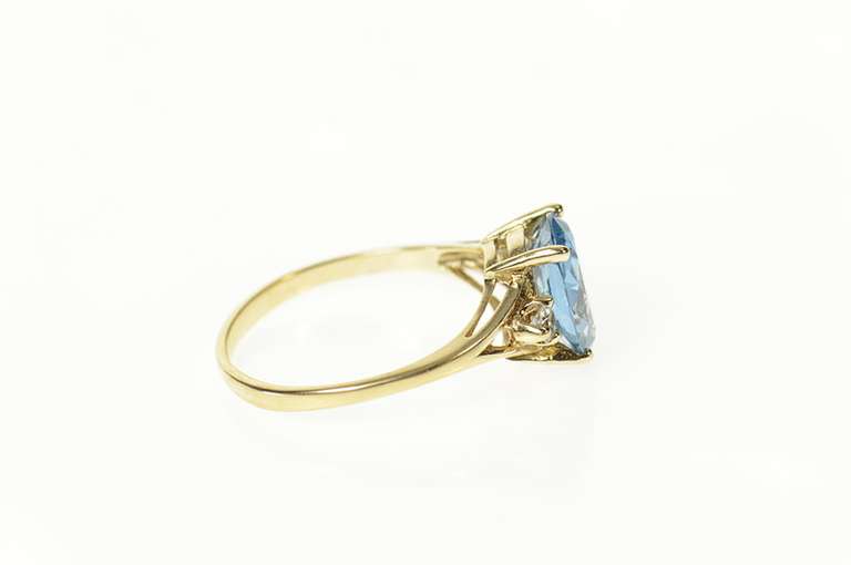 10K Yellow Gold Oval Blue Topaz Diamond Accent Statement Ring