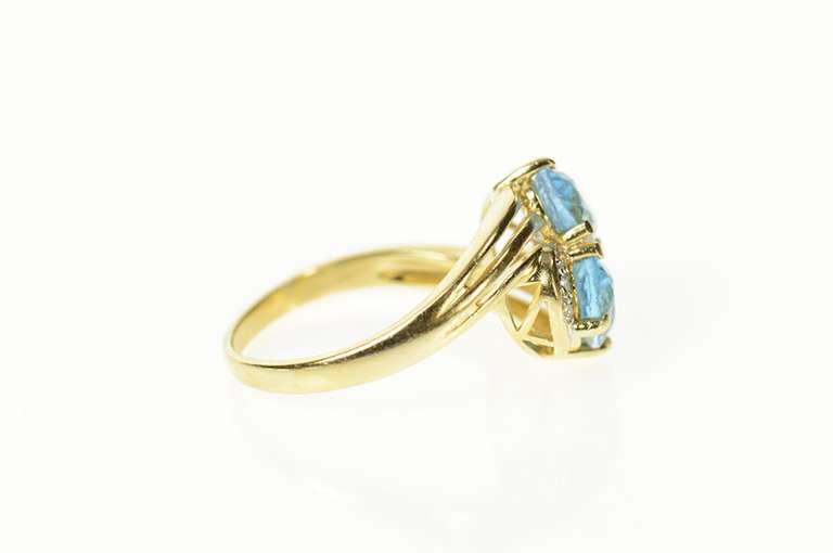 14K Yellow Gold Blue Topaz Diamond Accent Ornate Bypass Ring