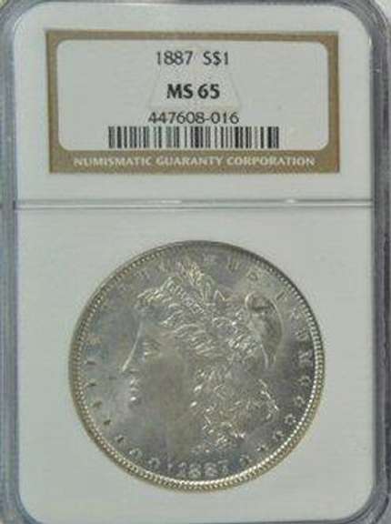Solid Gem BU 1886 Morgan Silver Dollar. NGC MS65