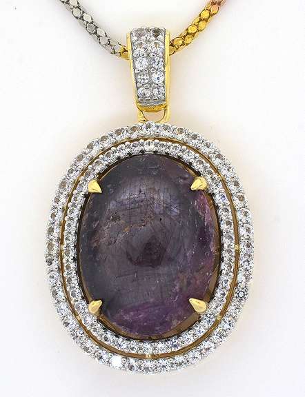 Stunning Colossal 2300CTS Cabochon Star Ruby & White Sapphire Necklace in Vermeil