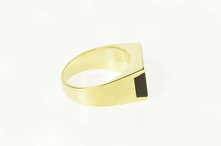 14K Yellow Gold Black Onyx Squared Inlay Retro Statement Ring