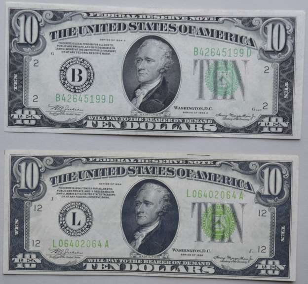 Choice Near Unc 1934 1934 A $ 10  Lime Green Fed Res Note