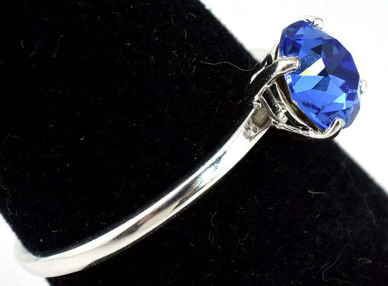 Petite Blue Crystal Ring in Sterling Silver