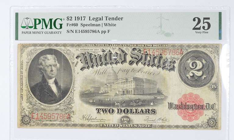 1917 $2 FR#60 U.S. Legal Tender Note Graded PMG - 25 Very Fine