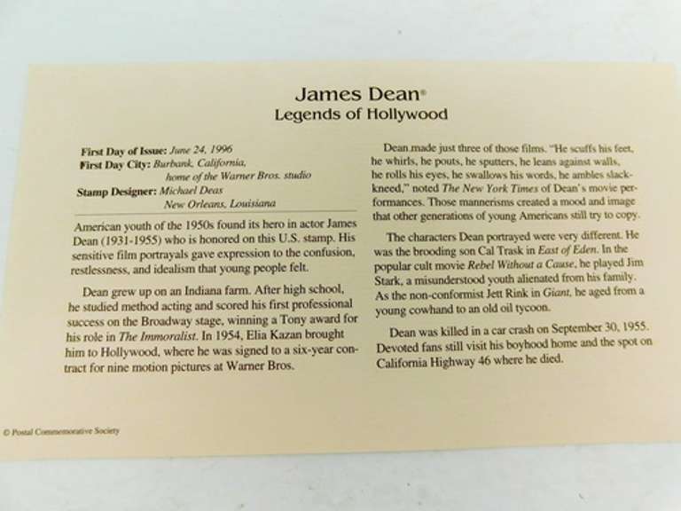 James Dean 1st Day Cover & 22KT Gold Replica Stamp