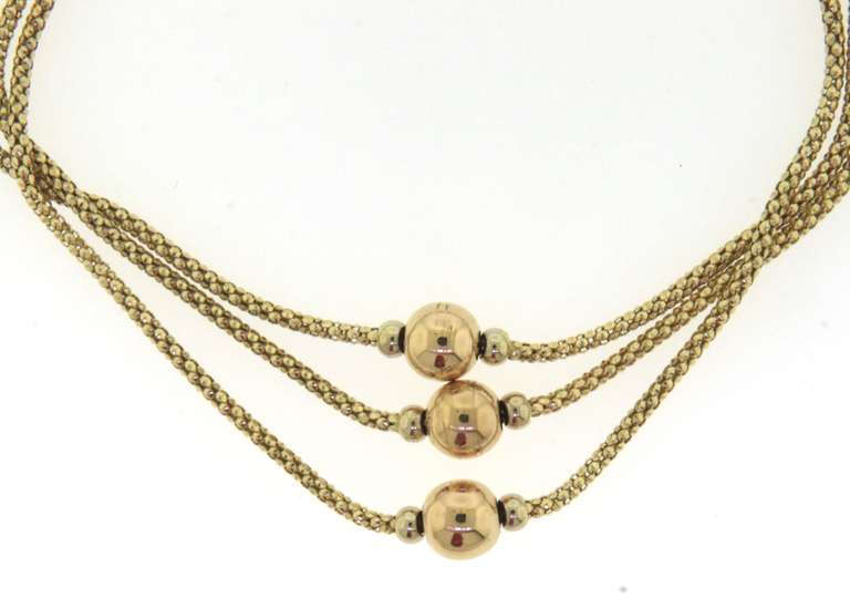 Beautiful Yellow Gold 3 Row Gold Bead Bracelet