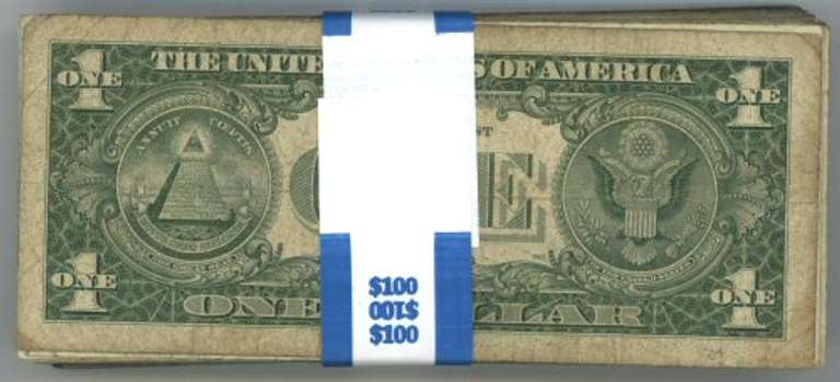 Giant lot of 100 Series of 1957 $1 Silver Certificates. Circs