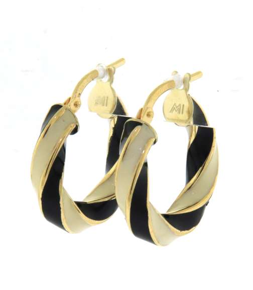 Fancy 18kt Black and White Enamel Twisted Hoop